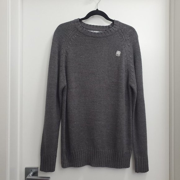 CANDY Grind Grey Cashmere-Like Utility Crew Neck Sweater Mens Size M - Picture 1 of 6